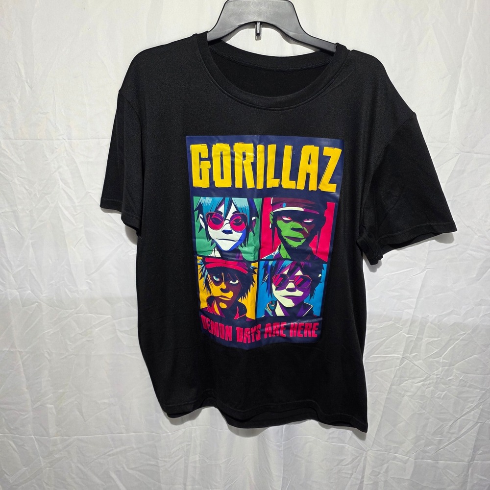 Gorillaz Demon Days Are Here Graphic T-Shirt Black Polyester Mens Large